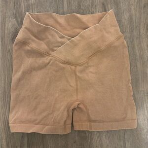 Tan Ribbed Biker Shorts